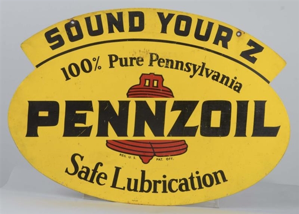 PENNZOIL SAFE LUBRICATION DOUBLE SIDED TIN SIGN   