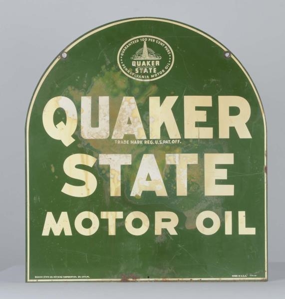 QUAKER STATE MOTOR OIL DOUBLE SIDED TIN SIGN      