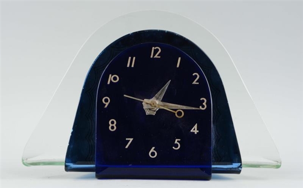 ART DECO BLUE MIRRORED ELECTRIC CLOCK BY WALTHAM. 