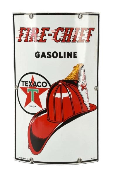 TEXACO (WHITE-T) FIRE CHIEF SMALL CURVED SIGN.    