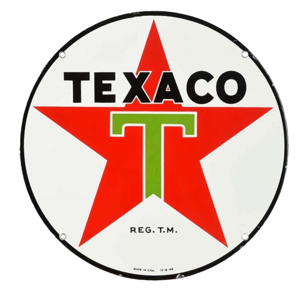 TEXACO (WHITE-T) STAR PORCELAIN SIGN.             