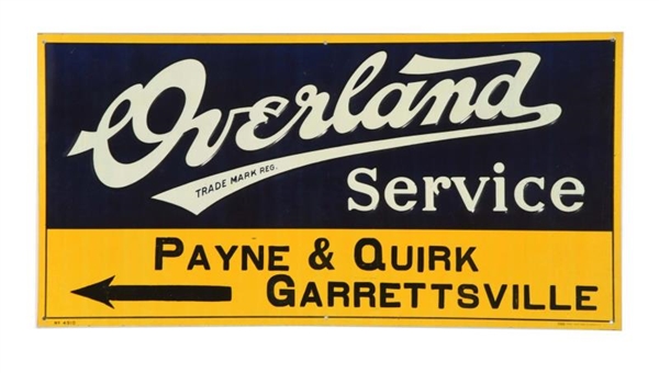 OVERLAND SERVICE EMBOSSED TIN SIGN.               
