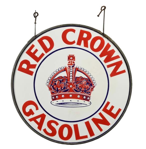 RED CROWN GASOLINE W/ LOGO PORCELAIN SIGN.        