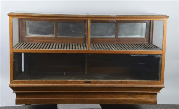 LARGE TWO SECTION WOOD & GLASS FLOOR DISPLAY CASE 