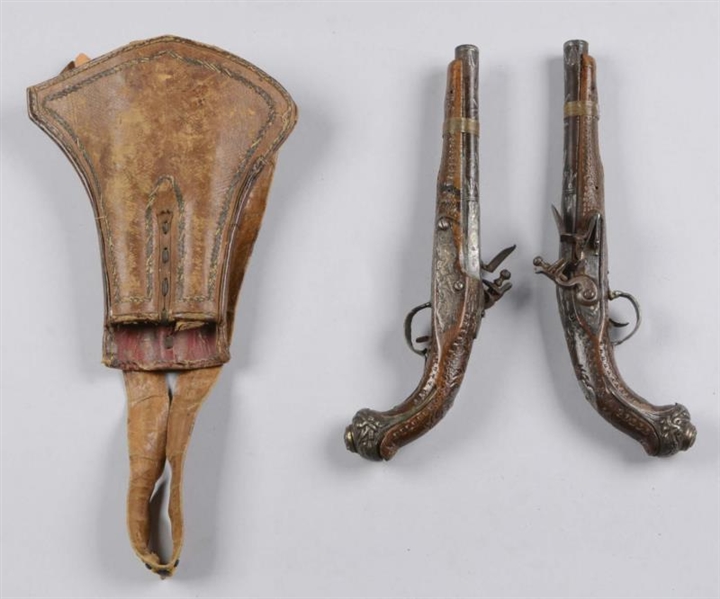 LOT OF 2: (A) FRENCH FLINTLOCK PISTOLS W/ HOLSTER.
