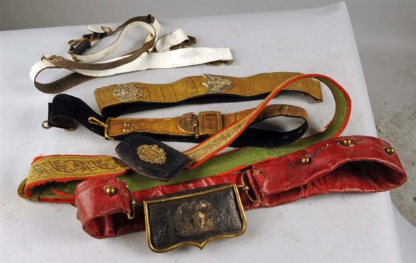 LOT OF 5: MILITARY BELTS AND ACCESSORIES.         