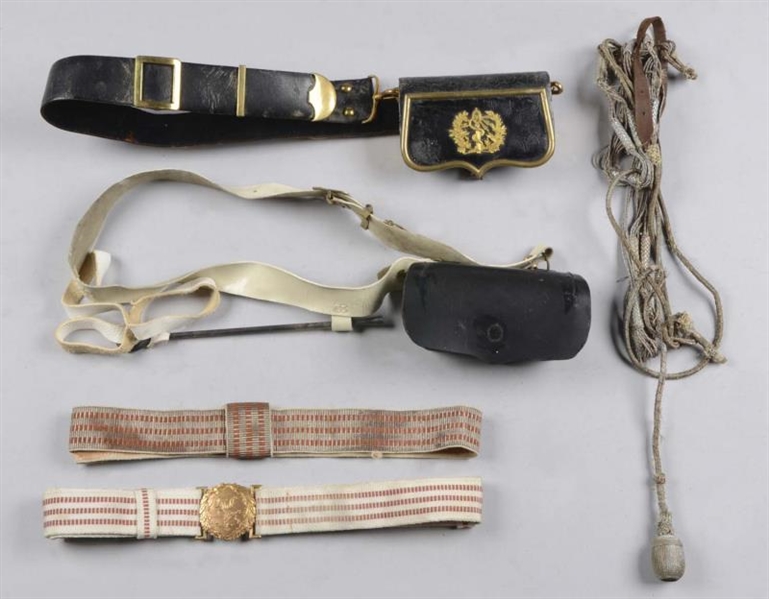 LOT OF 5: MILITARY BELTS,GIBERNES & ACCOUTREMENTS.