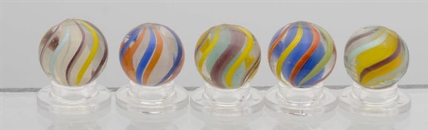 LOT OF 5: ENGLISH STYLE SOLID CORE SWIRL MARBLES. 