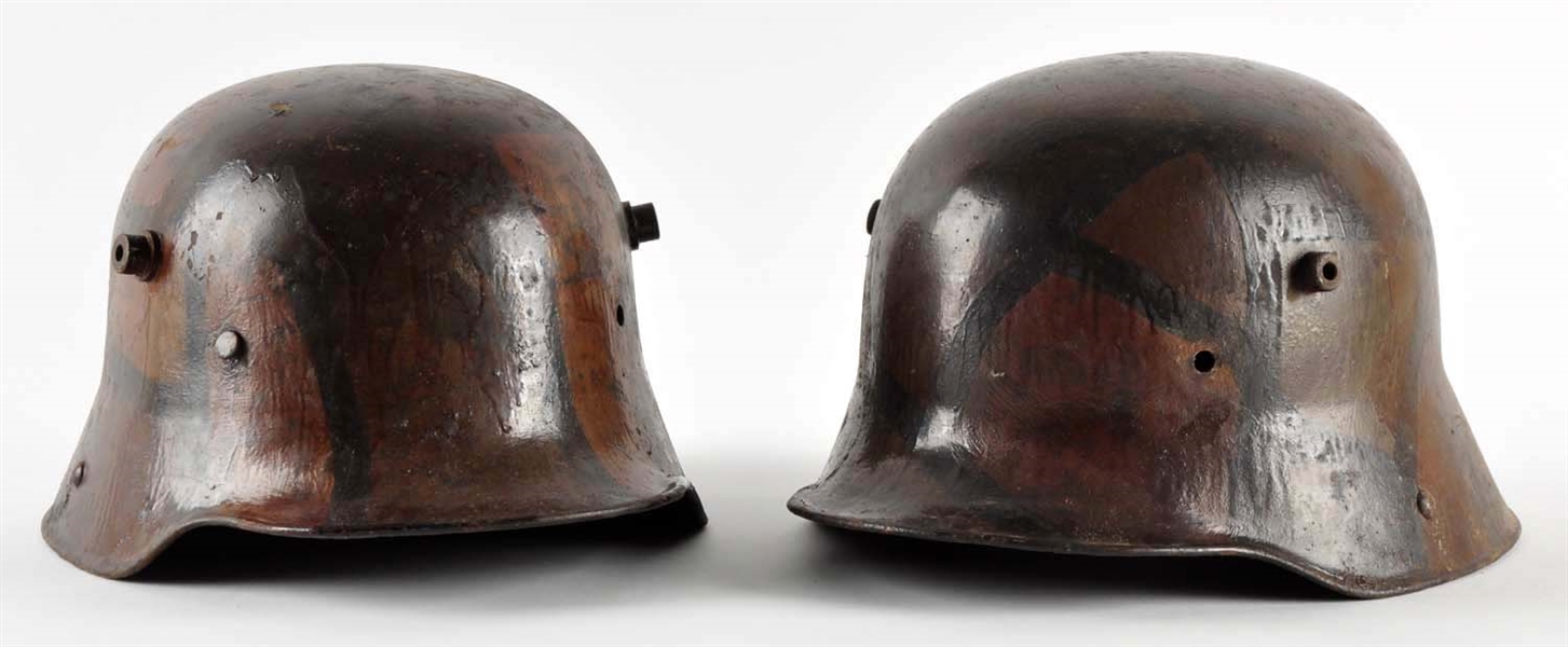 LOT OF 2: WWI GERMAN CAMOUFLAGE HELMETS.          