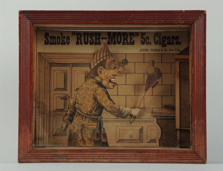 SMOKE RUSH-MORE CIGAR CLOCKWORK PICTURE IN FRAME  