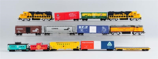 LOT OF 13:  HO ENGINES & ROLLING STOCK.	          