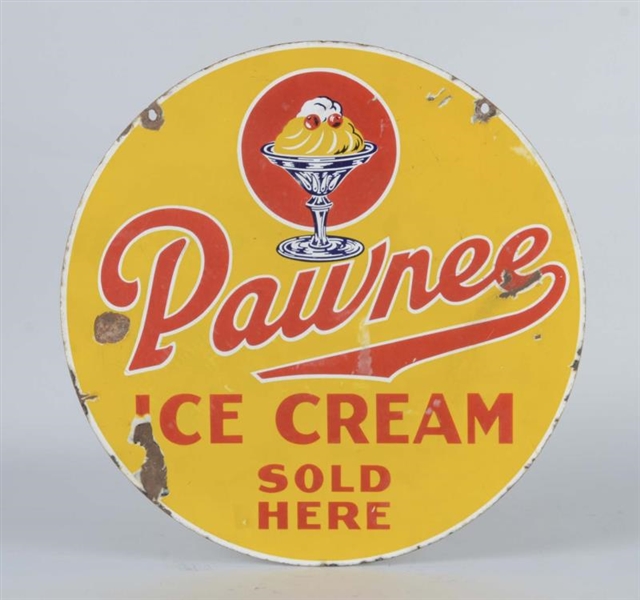PAWNEE ICE CREAM DOUBLE SIDED PORCELAIN SIGN      