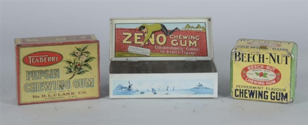 LOT OF 3: TIN LITHO GUM CONTAINERS                