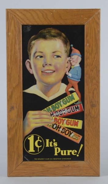 OH BOY GUM TIN LITHO ADVERTISING SIGN IN FRAME    