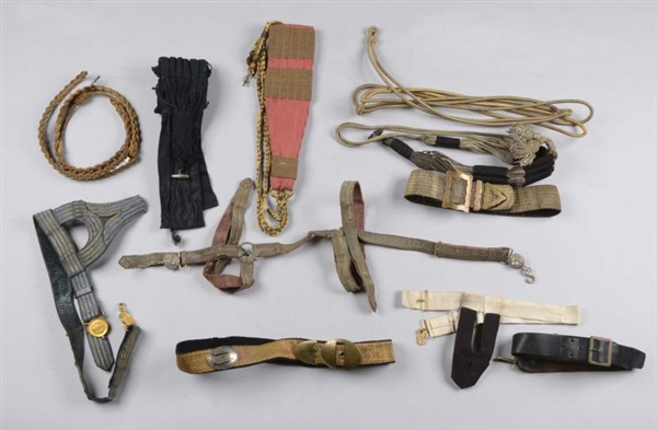  LOT OF 10: MILITARY BELTS, SASHES &  ACCESSORIES.