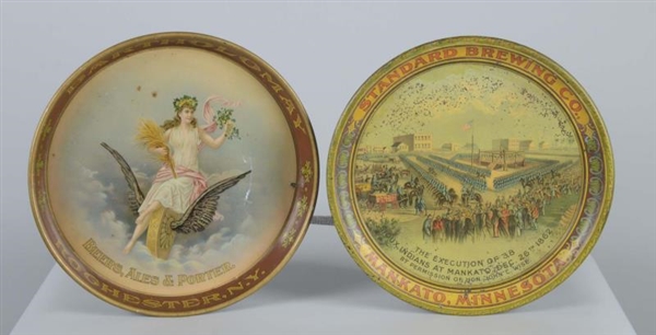 LOT OF 2: BEER ADVERTISING TIN ROUND SERVING TRAYS