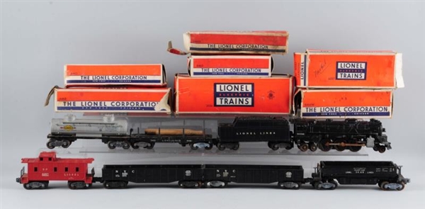 LOT OF 8: LIONEL POST WAR ENGINES & ROLLING STOCK.