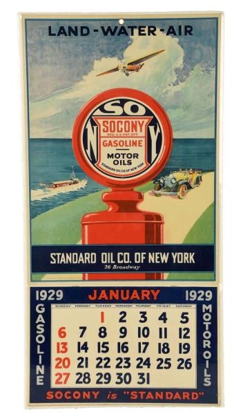 1929 SOCONY "LAND-WATER-AIR" ADVERTISING CALENDAR.