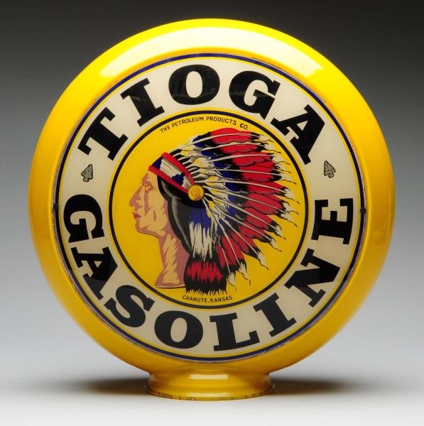 TIOGA GASOLINE W/ LOGO 13-1/2" GLOBE LENSES.      