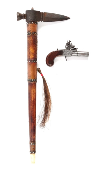 (A) LONDON FLINTLOCK BOOT PISTOL & PIPE TOMAHAWK. 