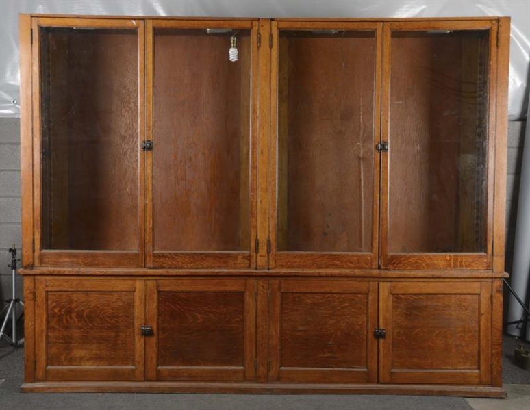 THREE PIECE OAK & GLASS COUNTRY STORE CABINET     