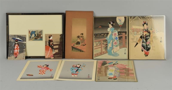 LOT OF 9: JAPANESE WOODBLOCK PRINTS WITH GEISHAS. 