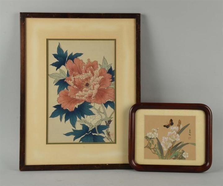 LOT OF 2: JAPANESE FLORAL PAINTINGS.              