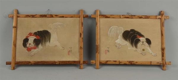 LOT OF 2: JAPANESE DOGS PRINTED ON SILK.          