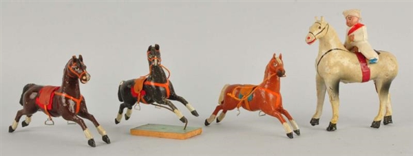LOT OF 4: PAPER MACHE AND WOODEN HORSES.          