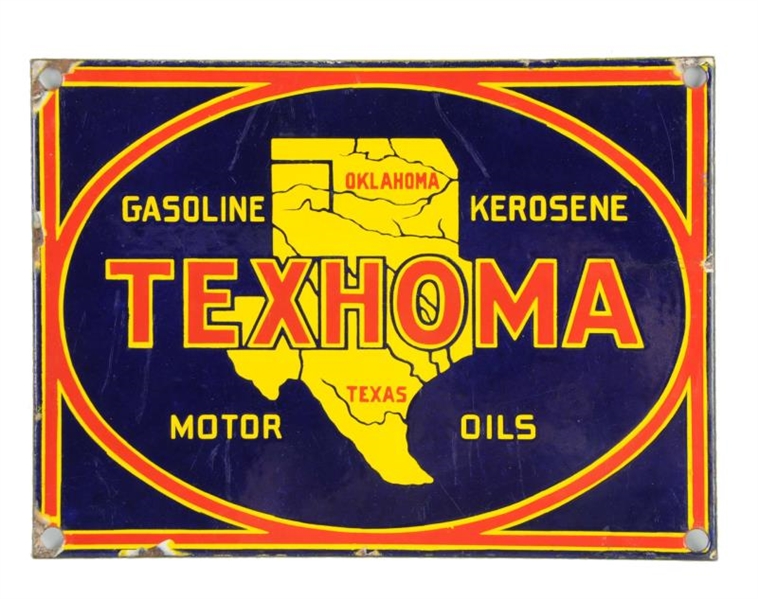 TEXAHOMA GASOLINE KEROSENE MOTOR OILS SIGN.       