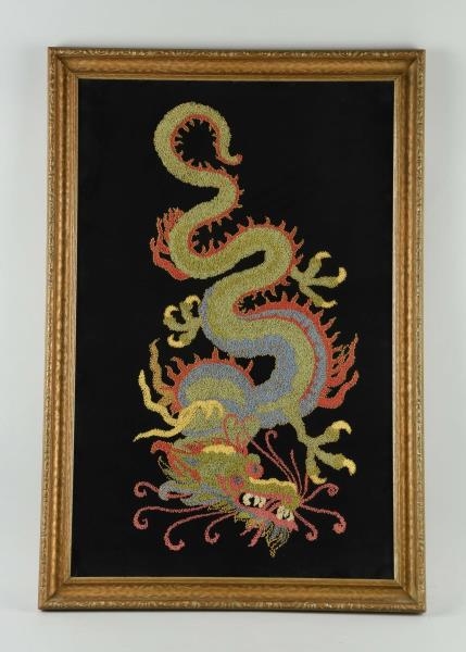 FRAMED JAPANESE HAND STITCHED KNOT DRAGON.        