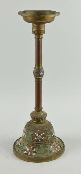 TALL BRASS ASHTRAY WITH CLOISONNÉ.                