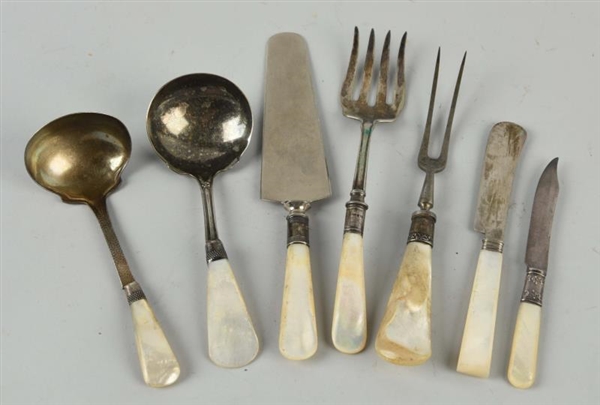 LOT OF 7: MOTHER-OF-PEARL HANDLED UTENSILS.       