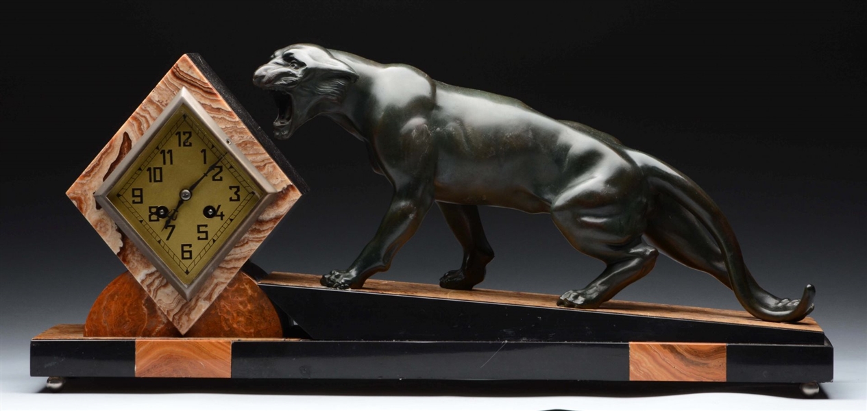 FRENCH ART DECO CLOCK WITH PANTHER.               