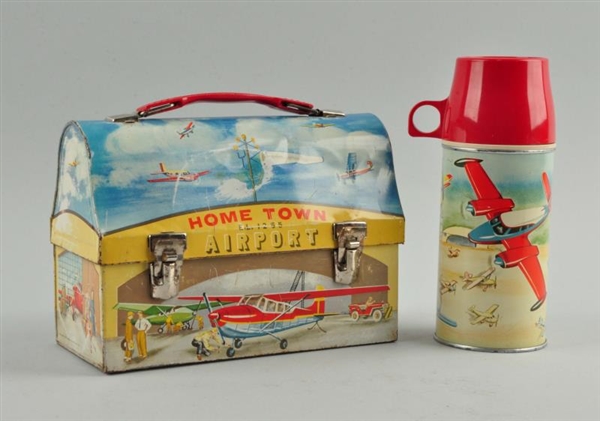 SCARCE HOME TOWN AIRPORT LUNCHBOX WITH THERMOS.   