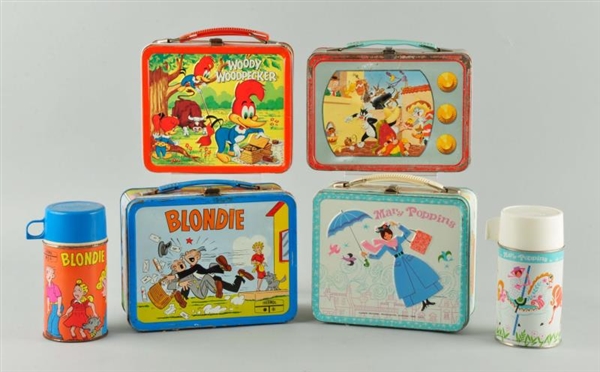 LOT OF 4: ASSORTED LUNCH BOXES WITH THERMOS.      