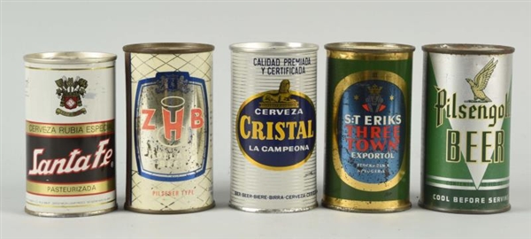 LOT OF 5: FLAT TOP BEER CANS.                     