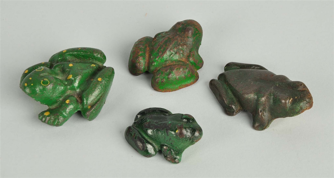 LOT OF 4: CAST IRON FROG PAPERWEIGHTS