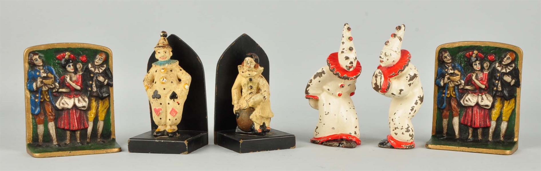 LOT OF 3 PAIRS:  CLOWN HARLEQUIN BOOKENDS.