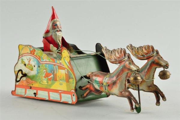 STRAUSS TIN LITHO WIND-UP SANTEE CLAUS TOY.       