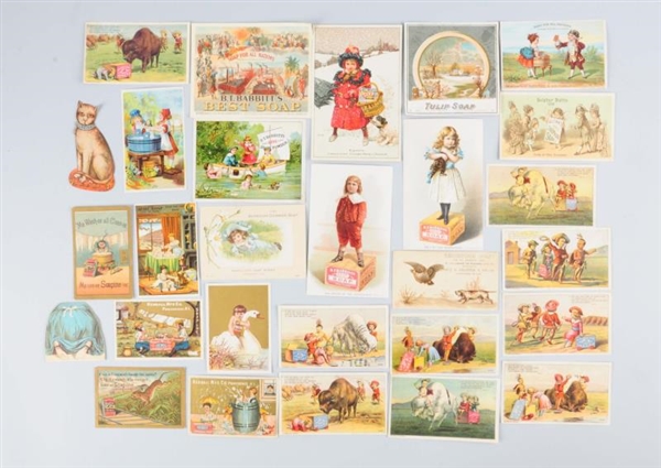 LOT OF 15+: SOAP RELATED TRADE CARDS.             