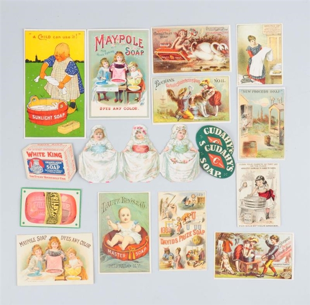 LOT OF 15+: SOAP RELATED ADVERTISING TRADE CARDS. 