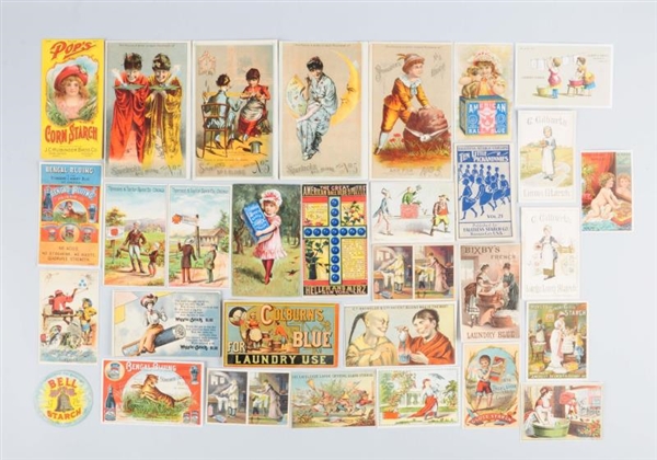 LOT OF 20+: STARCH & BLUING TRADE CARDS.          