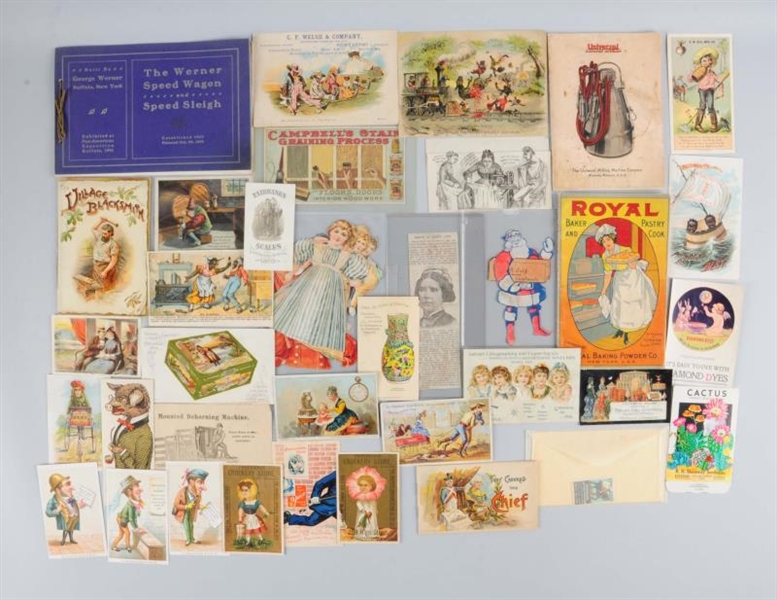 LOT OF 20+: ADVERTISING TRADE CARDS & BROCHURES.  