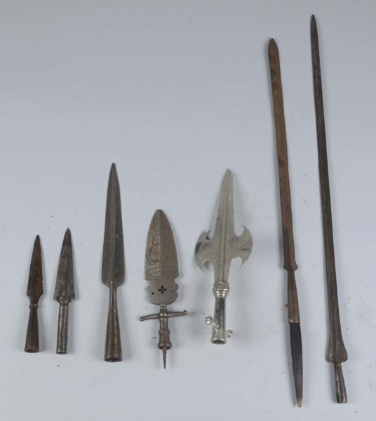 LOT OF 7: SPEARS, PIKES AND HALBERD.              