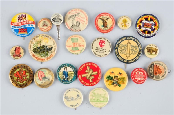 LOT OF 22: AGRICULTURE RELATED ADV. PINBACKS.     
