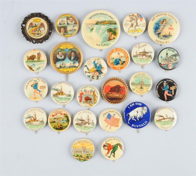 LOT OF 25: ASSORTED CELLULOID PINBACKS.           