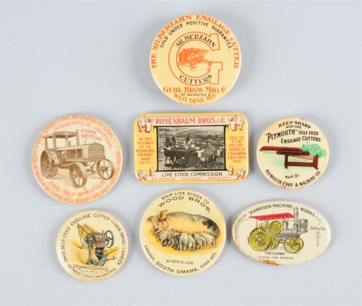 LOT OF 7: CELLULOID ADVERTISING POCKET MIRRORS.   