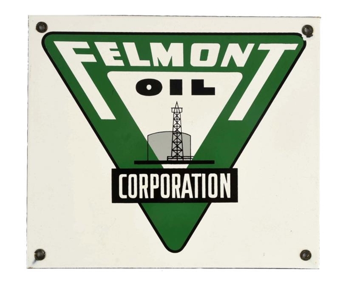 FELMONT OIL CORP W/ DERRICK LOGO PORCELAIN SIGN.  