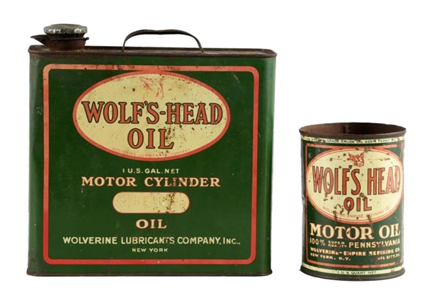 LOT OF 2:  WOLFS HEAD MOTOR OIL CANS.            